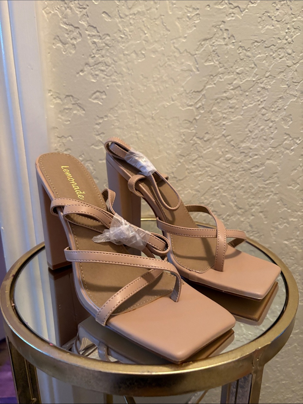 Lemonade Blush Nude Strappy Square-Toe Block Heel Sandals